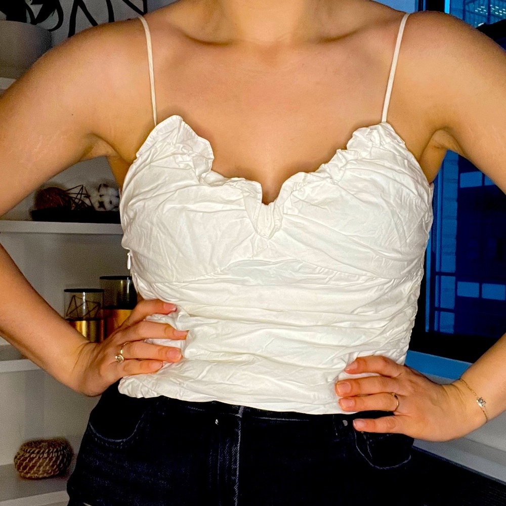 Zara white ruffled blouse worn only 2x